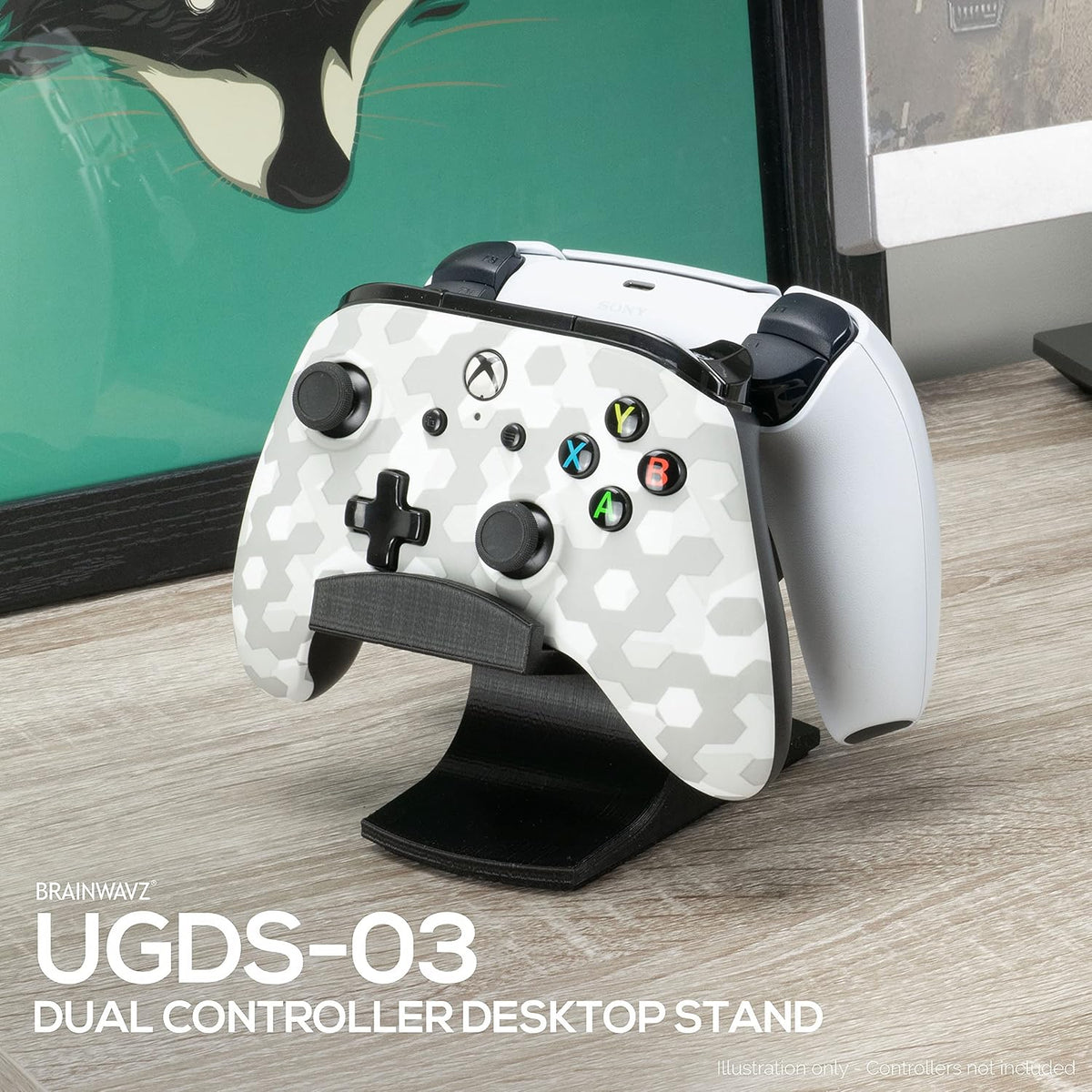 Dual Game Controller Desktop Holder Stand - Universal Design for Xbox ONE, PS5, PS4, PC, Steelseries, Steam & More, Reduce Clutter UGDS-03 (Black) - Image 7