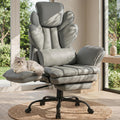 Flip Armrests Criss Cross Office Chair, Reclining Office Chair with Foot Rest, Adjustable Headrest, Massage Waist Pillow, Cross Legged Big and Tall Desk Chair Wide Seat Vanity Chair, Grey PU Leather by Sofayonn