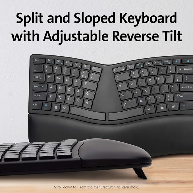 Kensington Pro Fit Ergonomic Wireless Keyboard and Mouse - Black (K75406US) | Contoured ergonomic design, wireless connection, matching keyboard and mouse combo - Image 2