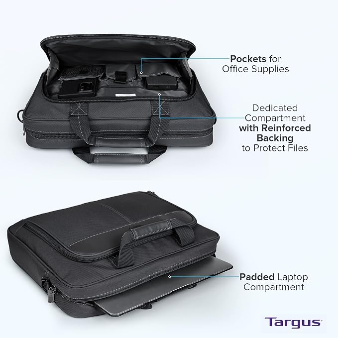 Targus 15-16 Inch Slim Lightweight Laptop Briefcase, Black - Messenger and Shoulder Bag with Padded Compartment and Trolley Strap for 16" Laptops (TCT027US) (Pack of 5) - Image 6