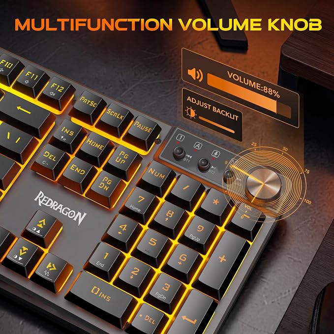 Redragon K521WL Wireless Gaming Keyboard with Knob, Tri-Mode BT/2.4G/USB-C RGB Mechanical Feeling Keyboard with Multimedia Keys, 4000mAh Battery, Anti-Ghosting, Compatible with PC - Upgrade - Image 2
