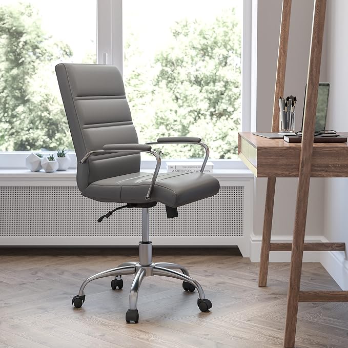 Flash Furniture Mid-Back LeatherSoft Executive Office Chair, Gray/Chrome | 360° Swivel, Height Adjustable, Commercial Grade - Image 2