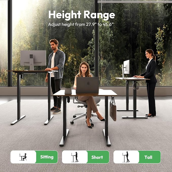 32 x 24 Inch Height Adjustable Standing Desk, 3 Presets, Brown | 32 x 24 in Desktop, 28.3–46.5 in Height, 2+3 Controls, ≤45 dB, 154 lb Capacity, 2 Hooks - Image 3