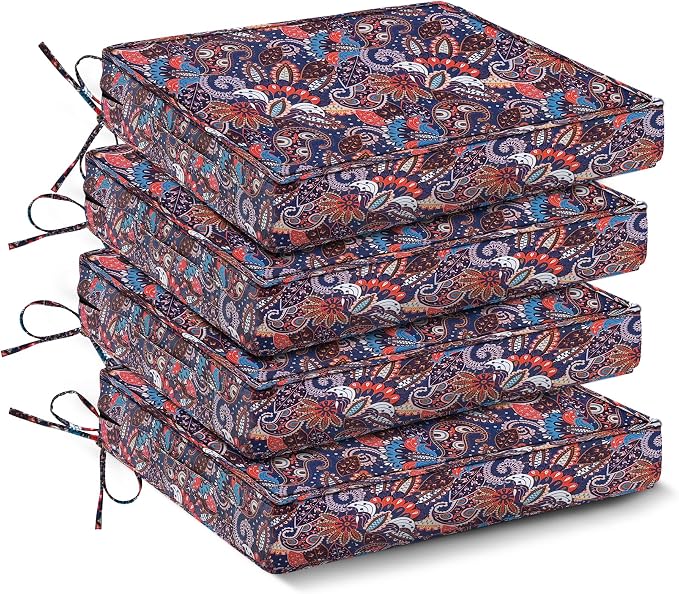 IPYNBAP Outdoor Chair Cushions Set of 4 -Waterproof Outdoor Seat Cushions for Patio Furniture, Patio Chair Cushion with Handle and Ties, Out Door Chair Pads,18.5x16x3-Square, Artistic Floral by IPYNBAP