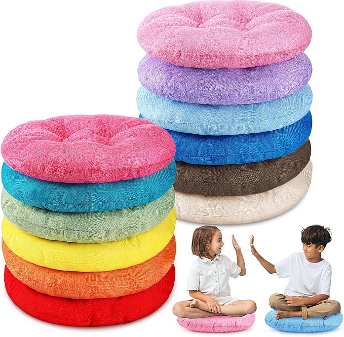 Fumete 12 Pcs 16 Inch Round Floor Cushions for Kids and Toddlers, Flexible Seating Classroom Furniture Floor Pillow for Home, Daycare, Preschool, Yoga and Meditation (Fresh) by Fumete
