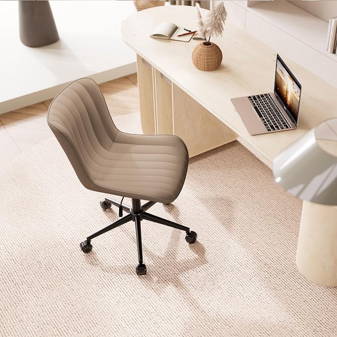 YOUNIKE Green Office Desk Chair with Wheels Armless Vanity Chair Modern | Faux Leather Upholstered with Rocking Back, Swivel Height Adjustable Small Cute Computer Rolling Task Chair Ergonomic 300lb - Image 8