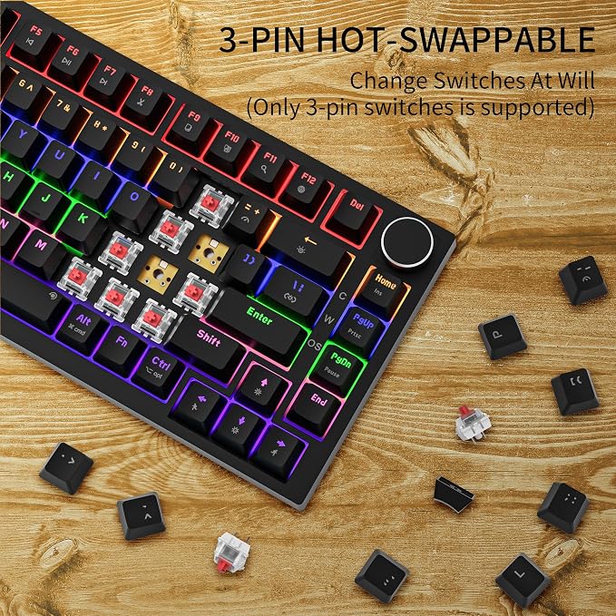 Newmen GM326 Mechanical Keyboard,75% Percent Gaming Keyboard,Wired Keyboard | Mechanical Keyboard,75% Percent Gaming Keyboard,Wired,Backlit,Hot Swappable,Compact,Mini,Black,PC Keyboards,Knob,Red Switch - Image 3