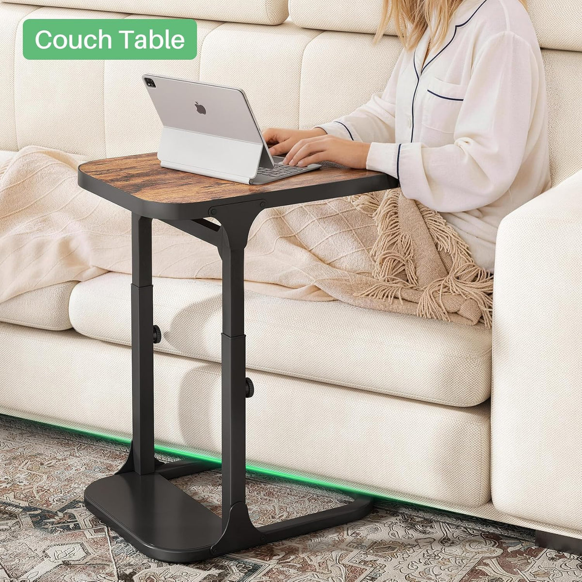 Kitstorack Ultra Stable & Durable End Table, Ajustable Height C Shaped Side Table for Couch, Sofa Side Table with Thickened Metal Frame for Living Room, Bedroom, Rustic - Image 8