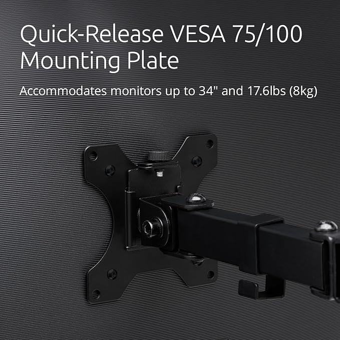 Kensington Dual Monitor Desk Mount, SmartFit Ergonomic Dual Monitor Arm for 2 Monitors Up to 32 inch and 17.6lbs for Office, Home, VESA Mount C-clamp Extended Monitor Stand, Black K55409WW - Image 7