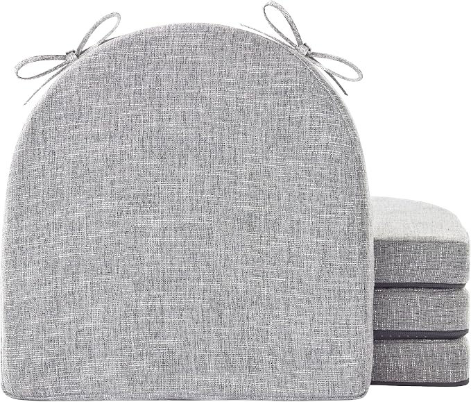 IPYNBAP Chair Cushions for Dining Chairs, Kitchen Chair Cushions, 16'' x 16'' x 2'', Non Slip Indoor Seat Cushions, Chair Pads for Dining Chairs with Ties & Removable Cover, Set of 4, Light Grey by IPYNBAP