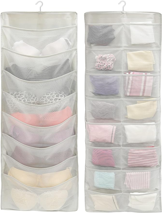 Simple Houseware 24-Pocket Double-Sided Hanging Closet Organizer | 1 Pack, for Bra & Underwear Storage with Rotating Hanger, Mesh Fabric, Gray by SimpleHouseware