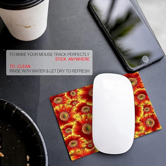 Adhesive Mouse Pad - Peel and Sticks to Any Surface - Travel Mouse Pad, Sticky for Any Surface - Excellent Tracking - Flowers GERBERAS - Image 7