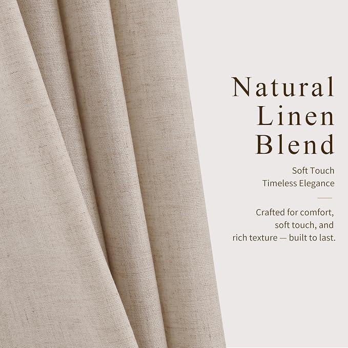 Hokibero Oatmeal Pinch Pleated Linen Curtains 102 Inch Long for Living Room | Light Filtering Sheer Curtain,Pinch Pleat Back Tab Hooks Rings,Farmhouse Textured Privacy Drapes for Bedroom Window,2 Panels - Image 5