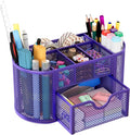 EasyPAG Mesh Pen Holder Desk Organizer with Drawer Stationery Supplies Organizer for Dorm School 9 Compartments Workspace Desk Accessories Organization for Office, Purple by EasyPAG