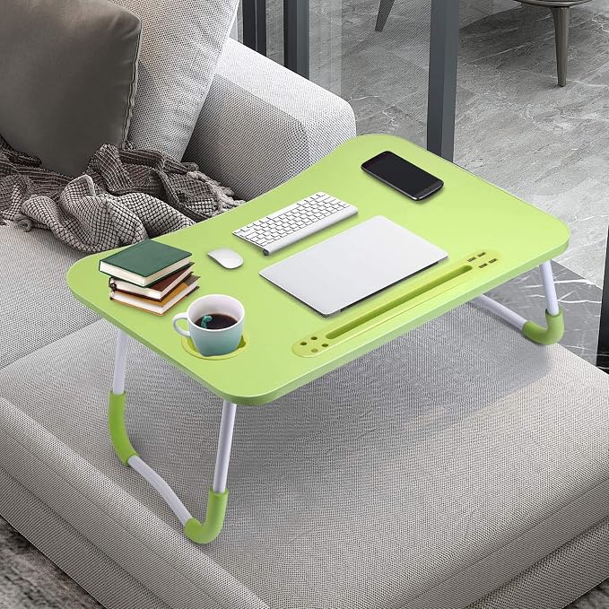 Slendor Foldable Lap Desk with Cup Holder for Bed, Couch, Floor | Portable,with USB Light, Fan, Pen Holder,Tablet Holder,for Laptop,Writing,Eating, Green - Image 7