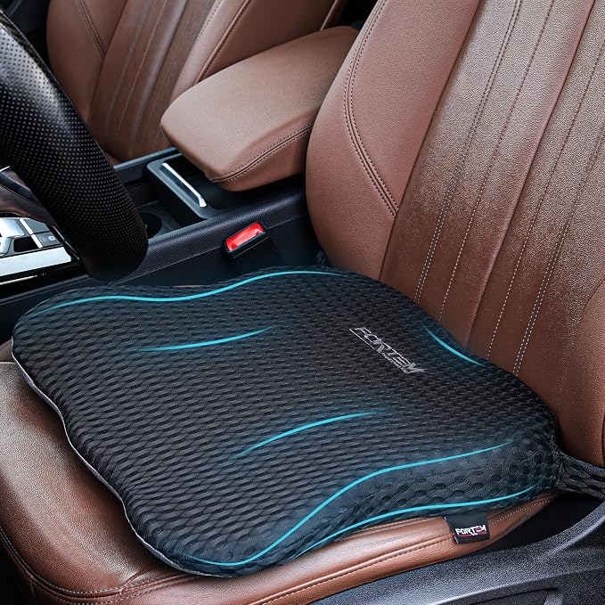 FORTEM Car Seat Cushion - Memory Foam Pillow for Driving | Ergonomic | Better Visibility | Promotes Tailbone & Sciatica Pain Relief | Adjustable Straps | Non Slip | Washable Cover by FORTEM