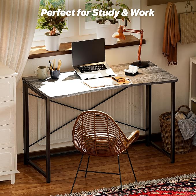 Huuger Folding Desk for Small Spaces, 39.4 Inch Foldable Computer Table | Easy Assembly, Small Writing Work Office Computer Desk, for Home Office, Study, Bedroom, Dorm, Space Saving, Grey - Image 7