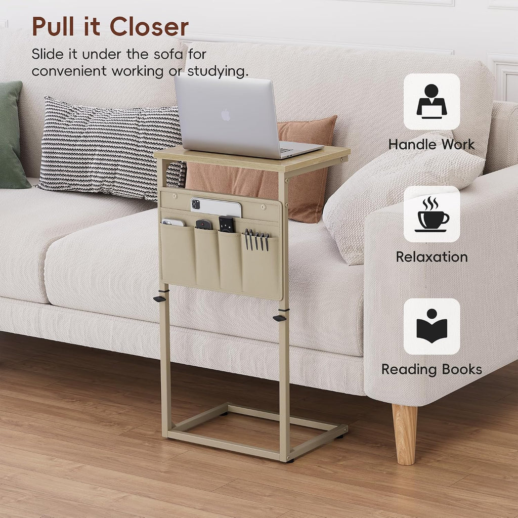 C Shaped End Table, 32'' Tall Side Table for Couch, Adjustable Height Small Couch Side Table for Small Spaces, End Table Slide Under Sofa Table TV Tray Table Arm Table for Living Room - Image 7