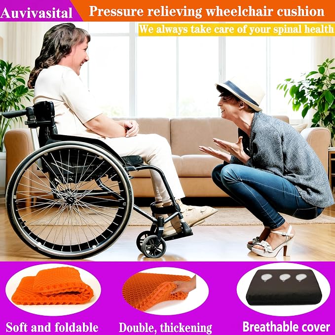 Plus Size Gel Seat Cushion for Long Sitting, Extra Large Cooling Supportive Seat Cushion for Back, Sciatica, Muscle, Tailbone Pain Relief, Use for The Office, Wheelchair, Car, Recliner, Kayak.(Orange) - Image 5