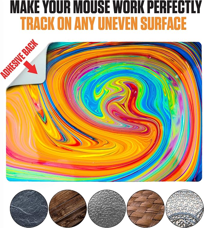 Mouse Pad Adhesive Bottom - Sticks to Any Surface - Portable - Webcam Covers and Screen Cleaner Included (Color Swirl) - Image 4