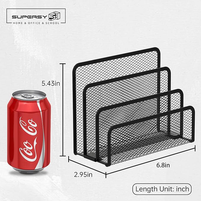 Mail Organizer Countertop for Desk, Mail File Holder with 3-Slot, Black | Metal Mesh Mail Sorter for Letters, Envelopes, Bills, and Files for Home Offices, Classroom Organization - Image 3