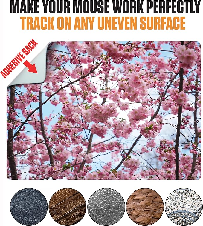 Adhesive Mouse Pad - Peel and Sticks to Any Surface - Travel Mouse Pad, Sticky for Any Surface - Excellent Tracking - Cherry Blossoms - Image 4