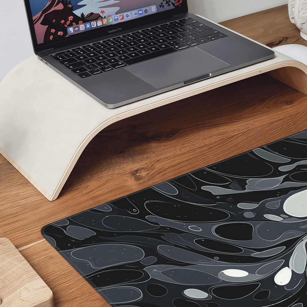 Oversized Desk Mat, Abstract Liquid Art Design, 35.4x15.7 Inches, Washable Mouse Pad, Stitched Edges, Non-Slip Rubber Base, Rectangular - Image 7