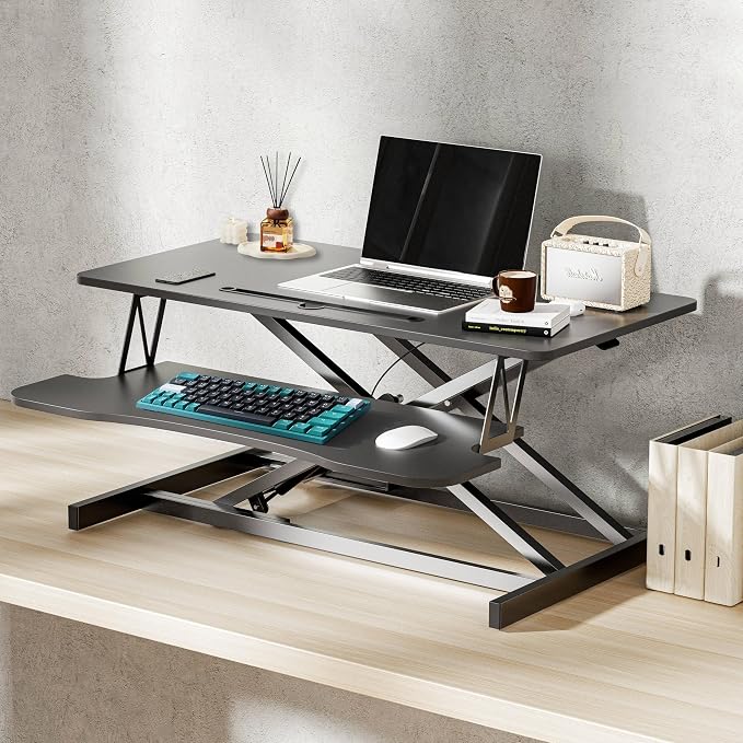 AQQHSAIN Standing Desk Converter 36 Inch Wide Sit to Stand Converter Desk Height Adjustable Riser with Keyboard Tray Laptop and Dual Monitor Desktop Workstation Riser for Home Office Computer by AQQHSAIN
