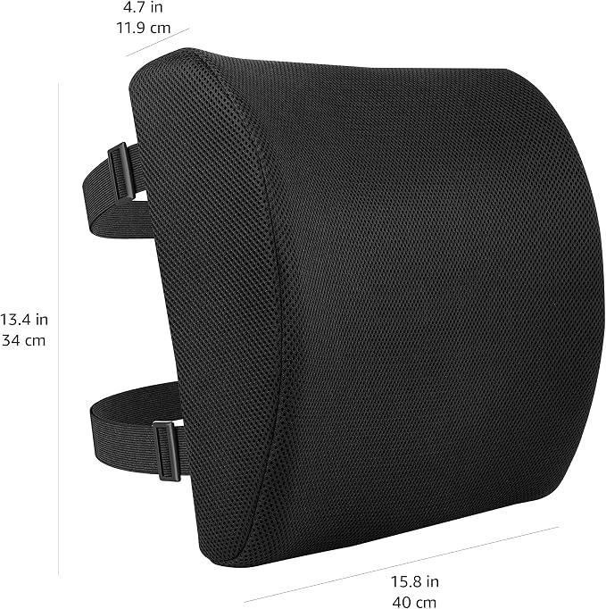 Amazon Basics Rectangular Memory Foam Back Support Cushion for Office Chairs, Non-Slip Base for Long Sitting, Black - Image 4