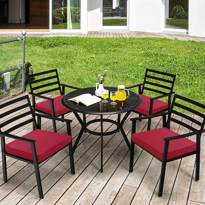 Outdoor Chair Cushions Set of 4, 16 x 17 Inch Waterproof Seat Pads | 3 Year Color Fastness Thick Patio Chair Cushion with Ties for Garden Lawn Sofa Couch, Burgundy - Image 6