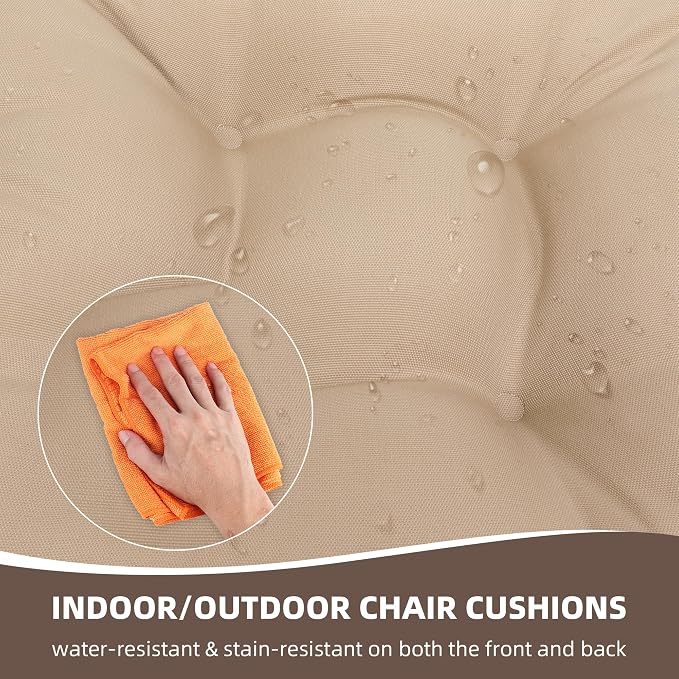 RACE LEAF 4 Pack 17x17 Inch Patio Chair Cushions, Thickened Seat Cushions Waterproof Stain Resistant with Non-Slip Ties (Khaki) - Image 7