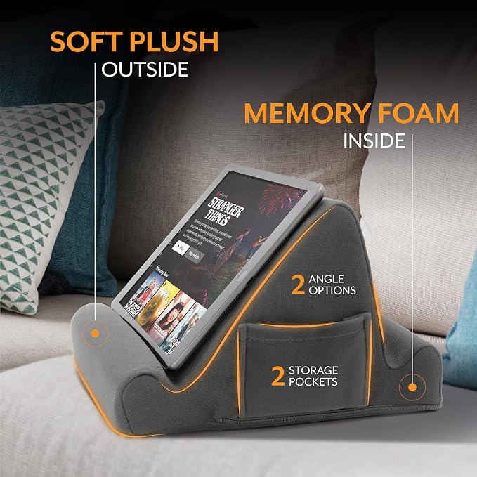 Brookstone Tablet Lap Cushion - Tablet/Phone/Ebook Holder for Bed, Flights, and Travel, Memory Foam Lap Desk for Reading and Hands Free Viewing, Compatible iPad and Kindle Accessories, Grey - Image 6
