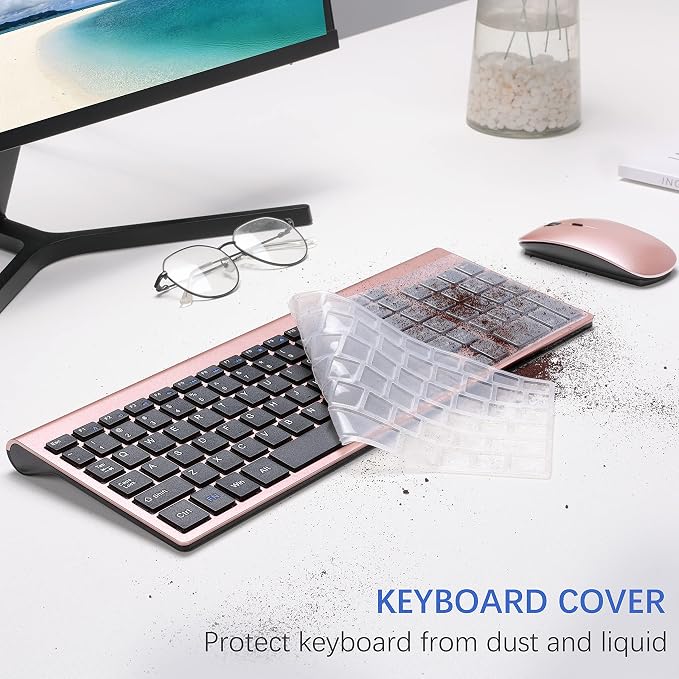 Wireless Keyboard and Mouse Ultra Slim Combo, TopMate - Rose Gold Black | 2.4G Silent Compact 2400DPI Mouse and Scissor Switch Keyboard Set with Cover, Batteries Included, for PC/Laptop/Windows/Mac - Image 5