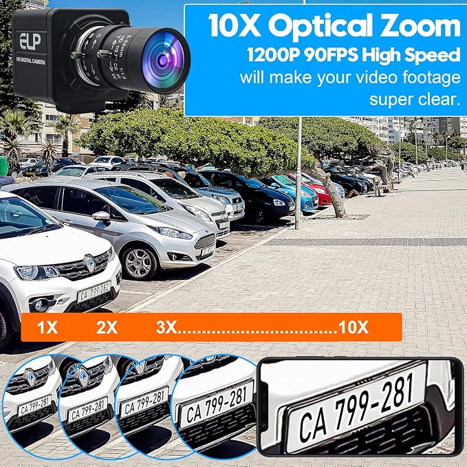 ELP Global Shutter USB Camera, Manual Zoom Telephoto UVC USB2.0 High Speed 1080P 90fps Lightburn Cameras for Laser, Variable Focus AR0234 Close-up Webcam for Computer - Image 6
