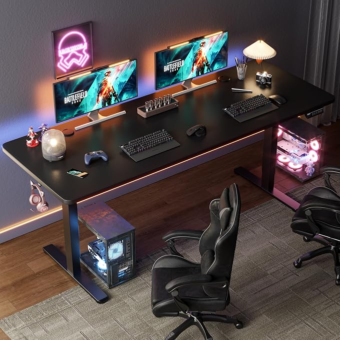 Monomi 79" Large Electric Standing Desk,Height Adjustable for Two-Person | Ergonomic Home office Computer Desk Workstation,Gaming Desk with Memory Height,Headphone Hooks,Anti-Collision,Black - Image 2
