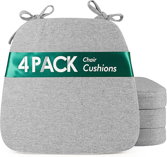 kingphenix Chair Cushions for Dining Chairs, Set of 4, 2.5 Inches Thick | High-Density Foam Kitchen Chair Cushions with Ties, Non-Slip Bottom and Removable Machine-Washable Covers, 17 x 16 in, Gray by kingphenix