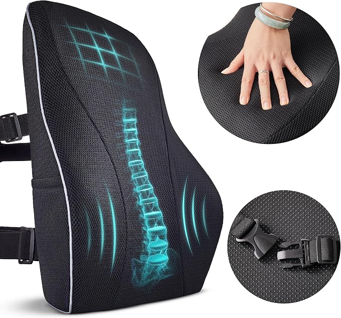 TULARIS Extra Dense Lumbar Support Pillow with Double Adjustable Straps - Ergonomic Memory Foam Cushion for Office Chair, Car, Couch - Firm Back Support for Lower Back & Spine Pain Relief - Image 9