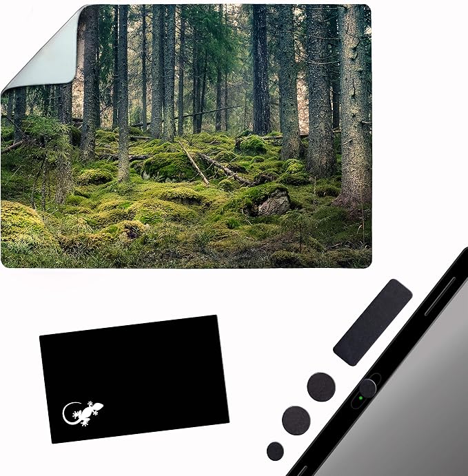 Mouse Pad Adhesive Bottom - Sticks to Any Surface - Portable - Webcam Covers and Screen Cleaner Included (Moss Forest) by GeckoTravelTech