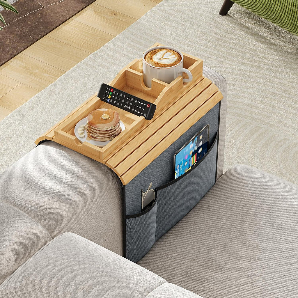 Bamboo Couch Armrest Tray Table, Couch Cup Holder with Couch Caddy - Image 6