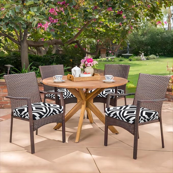 HARBOREST Outdoor Chair Cushions Set of 4, Water Resistant Patio Chair Cushions with Ties, Square Corner Outdoor Seat Cushions for Patio Furniture, 18.5"x16"x3", Black/White Diamond - Image 7