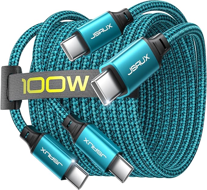 JSAUX 100W USB C to USB C Cable [2-Pack 10T], PD Fast Charging, Green | 100 Watt Fast Charger, Braided Type-C Cords for iPhone Air/17e/17/16/15 Series, Galaxy S/Note Series, MacBook and iPad by JSAUX
