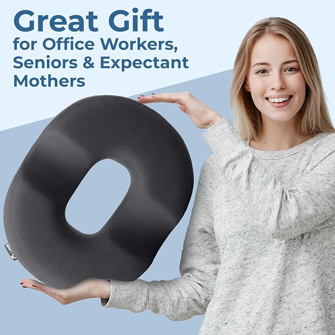 5 STARS UNITED Donut Pillow for Tailbone Pain & Hemorrhoids – Large Memory Foam Seat Cushion for Bed Sore-Prone Areas & Pressure Relief – Prostate, Postpartum & Pregnancy Support, Gray Mesh Cover - Image 9