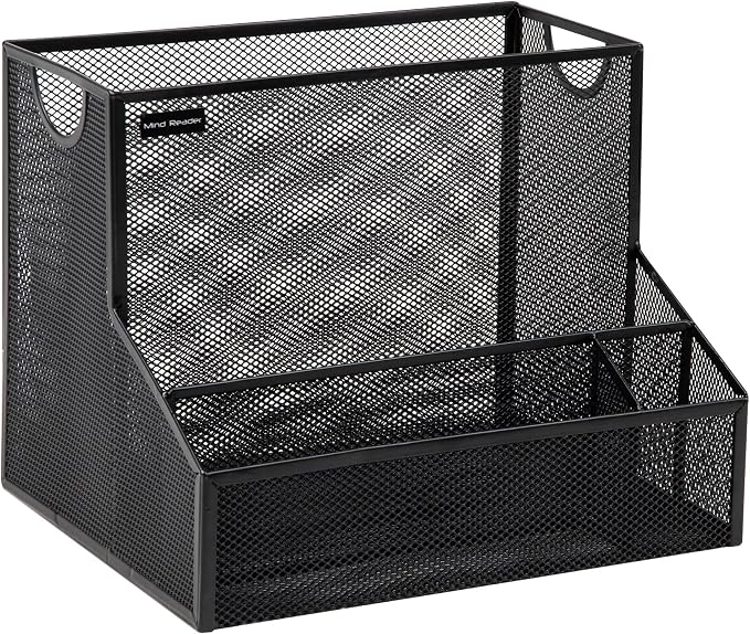 Mind Reader Desktop Organizer with Hanging File Storage, 4 Compartment Letter Size File Holder, Metal Mesh Desk Organizer for Office and Home, Black - Image 7