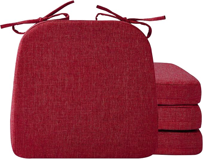 Ruqmuis Chair Cushions for Dining Chairs, 2" Thick Seat Cushions for Kitchen Chairs, D-Shaped Chair Pads with Washable Cover, Ties and Non Slip Backing, 17'' x 16'', Set of 4, Red by Ruqmuis