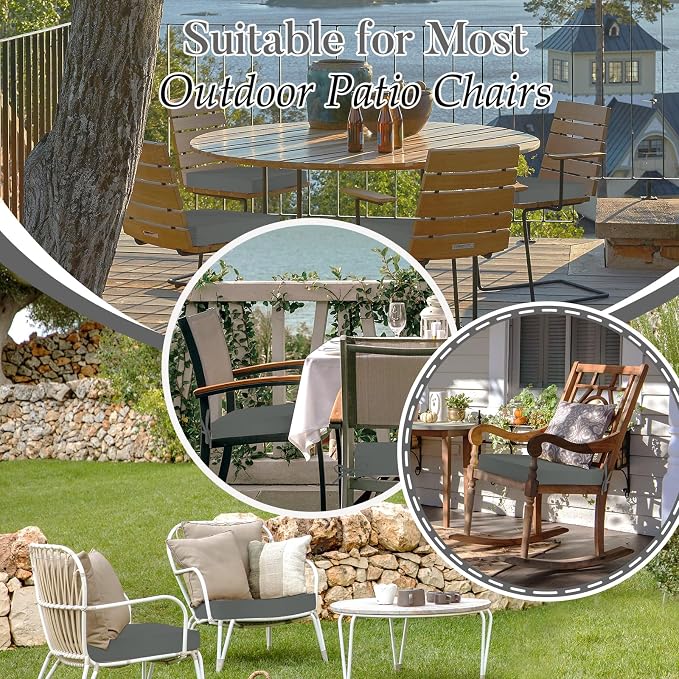 Basic Beyond Outdoor Chair Cushions for Patio Furniture, Waterproof Outdoor Seat Cushions Set of 4 19 x 19, Patio Chair Cushions Set of 4 with Ties and Handle, Dark Grey - Image 9