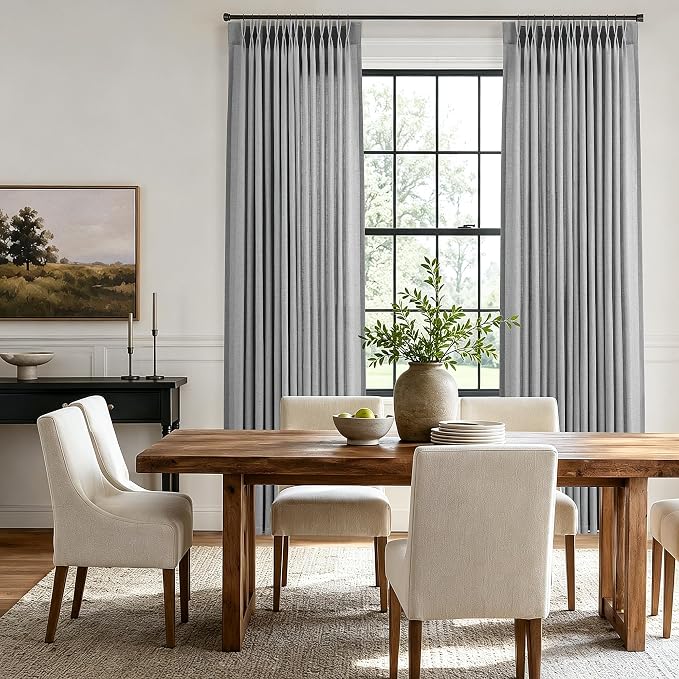Hokibero Grey Pinch Pleated Linen Curtains 84 Inch Long for Living Room | Gray Light Filtering Semi Sheer Curtain,Back Tab Hooks Rings,Farmhouse Textured Privacy Drapes for Bedroom Window,2 Panels - Image 3