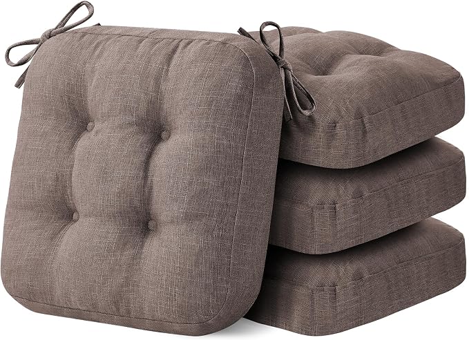 IASEAHK Chair Cushions for Dining Chairs, Dining Chair Cushions, Tufted Indoor Chair Pads with Ties & Non Slip Backing, Seat Cushions for Kitchen Chairs 16.5” x 16.5” x 3.5”, Set of 4, Light Brown by IASEAHK
