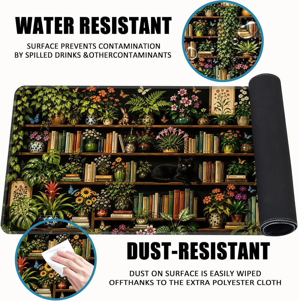 Floral Bookshelf Extended Mouse Pad, 31.5"x 11.8" Large Gaming Desk Mat - Image 3