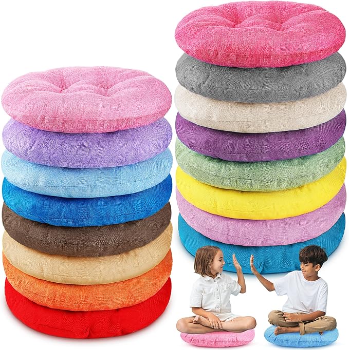 Fumete 16 Pcs Round Floor Cushions for Classroom Kids,Rainbow and Morandi | 16 Inch Diameter, Students Flexible Seating Pillows, Home Daycare School Reading Yoga Meditation, Soft Cushioned by Fumete
