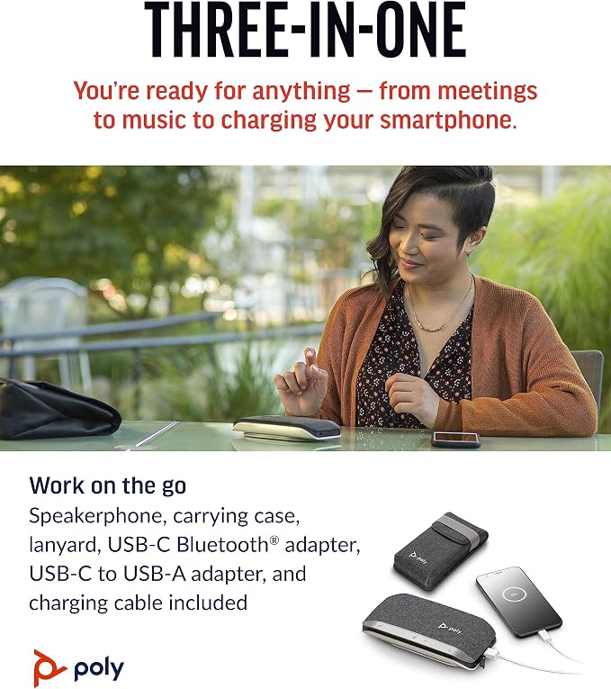 Poly Sync 20+ Personal Portable Bluetooth Speakerphone (Plantronics) - Noise/Echo Reduction - USB-C Bluetooth Adapter - Works w/Teams, Zoom, PC, Mac, Mobile – Amazon Exclusive - Image 4